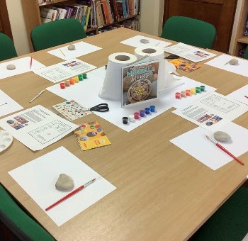 Getting ready to paint mandala stones.